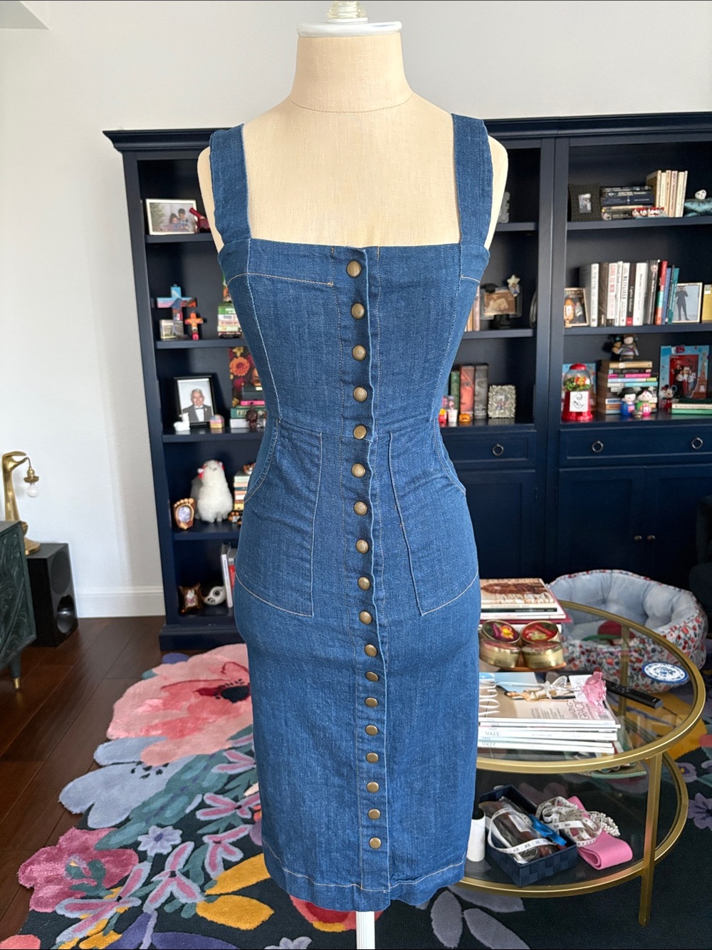 Revolve Clayton Button-Front Denim Midi Dress in Indigo Blue size XS